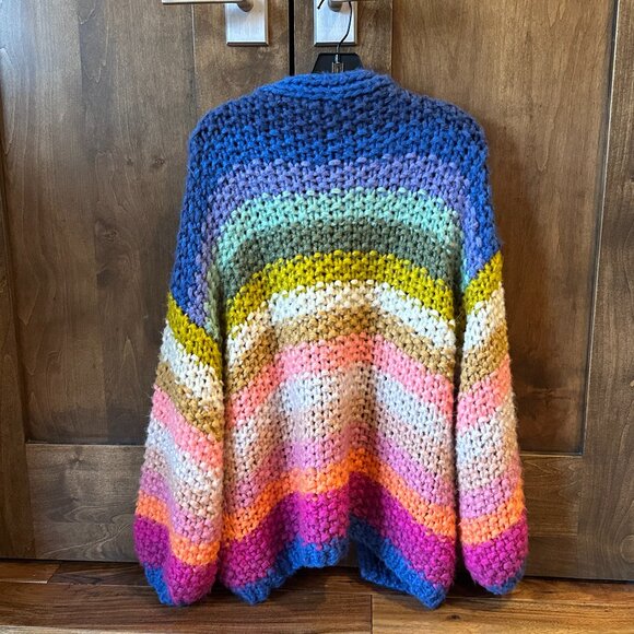 FRNCH PARIS MULTI-COLOR STRIPE KNIT CARDIGAN MEDIUM - Picture 2 of 9